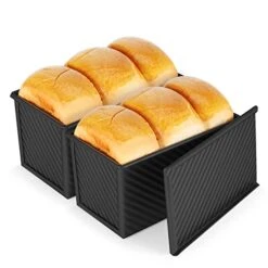 Flexzion Pullman Loaf Pan With Lid Bread Loaf Pan For Homemade Bread 1lb Dough Capacity Black Corrugated Square Bread Mold, Cake, Sandwich Sourdough, Toast Form Pullman Bread Pan With Lid (2 Pack) -Wilton Shop 41UNaHVzXoL