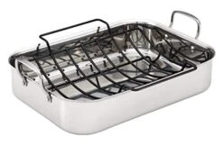 Anolon Triply Clad Stainless Steel Roaster / Roasting Pan With Rack - 17 Inch X 12.5 Inch, Silver