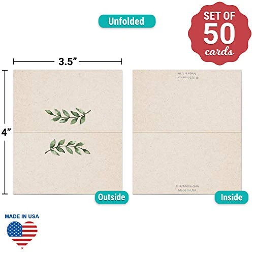 Greenery Place Cards (Set Of 50) 3.5" X 2" - Blank Tent Cards For Name Food Table Setting Dinner Party Seating Wedding Rustic Green Leaves Tan - Made In USA 3 Greenery Place Cards (Set Of 50) 3.5" X 2" - Blank Tent Cards For Name Food Table Setting Dinner Party Seating Wedding Rustic Green Leaves Tan - Made In USA