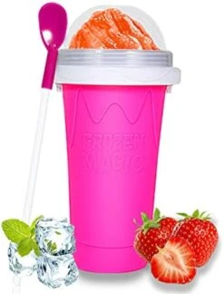 Slushy Cup, TIK TOK Slushie Maker Cup Frozen Magic Squeeze Cup, Ice Cream Maker Cup, Cool Stuff Trending Tiktok Items Homemade DIY Cool Gadgets With Lid & Straw (350ML, BLUE) (Pink) -Wilton Shop 41Uj71eVtL. AC