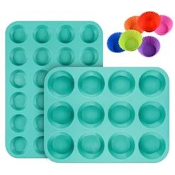 Silicone Muffin Pan Cupcake Set - Mini 24 Cups And Regular 12 Cups Muffin Tin, Nonstick BPA Free Food Grade Silicone Molds With 12 Silicone Baking Cups