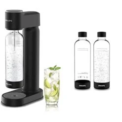 PHILIPS Sparkling Water Maker Soda Maker Soda Streaming Machine For Carbonating With 1L Carbonating Bottle & Carbonating Bottles, 1L Twin Pack Reusable PET Sparkling Water Bottles Compatible