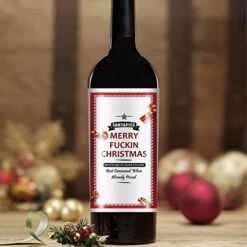 PLGEBR Christmas Funny Novelty Labels, 5pcs Funny Joke Wine Unique Label Decoration Happily