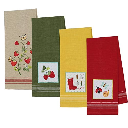 Cotton Embellished Dish Towels, 18x28 Set Of 4, Decorative Oversized Kitchen Towels, Perfect Home And Kitchen Gift-Strawberry Patch 4 Cotton Embellished Dish Towels, 18x28 Set Of 4, Decorative Oversized Kitchen Towels, Perfect Home And Kitchen Gift-Strawberry Patch - Image 2
