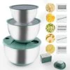 Stainless Mixing Bowls With Slicer, Set Of 3 Steel Bowls With 5 Different Vegetable Slicer, Julienne And Grater, Serving Bowls With Lids For Slicing,Mixing,Cooking,Baking & Food Storage (Green) 2 Stainless Mixing Bowls With Slicer, Set Of 3 Steel Bowls With 5 Different Vegetable Slicer, Julienne And Grater, Serving Bowls With Lids For Slicing,Mixing,Cooking,Baking & Food Storage (Green) -Wilton Shop 41VWhCfF0uL
