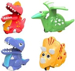 4 Pack Dinosaur Toys Dinosaur Car Wind Up Toys For Kids Boys Girls Toddler Easter Basket Filler Gift Easter Egg Filler Toddler Age 2-4 Boys Learning (Green, One Size)