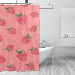 Strawberry Design Shower Curtain Fruit Bathroom Curtains Summer Bath Curtain Cute Strawberry Curtain W 60" L 72" For Kids Boys Girls Teens -Wilton Shop 41VZrSztuNL