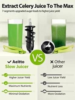 Slow Juicer,Aeitto Celery Juicer Machines,Masticating Juicer,Cold Press Juicer, Juice Extractor With 2-Speed Modes,Reverse Function & Quiet Motor For Vegetables And Fruits,Easy To Clean With Brush