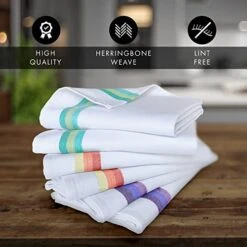 Kitchen Dish Towels Set Of 12-Tea Towels 100% Cotton. Large Dish Cloths 28"x20" Soft And Absorbent. White With Blue, Green And Red Stripes, 4 Of Each. There's No Substitute For Quality -Wilton Shop 41Vj7HCVN6L