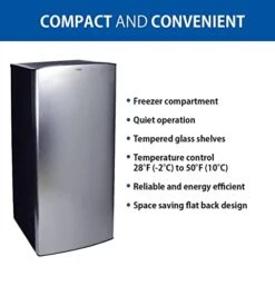 Compact Fridge With Freezer, Stainless Steel, 6.2 Cubic Feet (176 L) Capacity, For Snacks, Frozen Meals, Beverages, Juice, Beer, Den, Dorm, Office, Games Room, Or RV -Wilton Shop 41VplNGUmCL