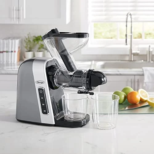Omega MM400GY Cold Press Juicer Machine, Vegetable And Fruit Juice Extractor, Triple-Stage Slow Masticating Juicer, 200 W, Gray 4 Omega MM400GY Cold Press Juicer Machine, Vegetable And Fruit Juice Extractor, Triple-Stage Slow Masticating Juicer, 200 W, Gray - Image 2