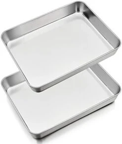 Baking Sheet Rectangular Cake Pan, Stainless Steel Lasagna Pan For Lasagna Brownie Fish Meats, 9.7-inch By 12.3-inch, Heavy Duty & Easy Clean, Rectangle - Silver -Wilton Shop 41W8vSDPolL. AC
