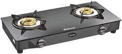 Unflame Crown Glass Top 2 Burner Gas Stove Manual Ignition, Black (Gas Stove + Hose Pipe) -Wilton Shop 41WFCBbrMvL. AC