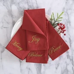 Day Sentiments Seasonal Sayings Cloth Dinner Napkins, Set Of 4, 17 Inches By 17 Inches, Red