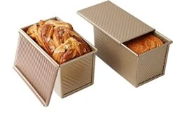 GENERIC 2 Pack Loaf Pan With Lid, Non-Stick Bread Pan Bakeware Durable Carbon Steel Bread Toast Mold With Cover Bread Pan For Baking Bread Pan Bread Tin For Homemade Cakes, Breads And Meatloaf(Champagne Gold)