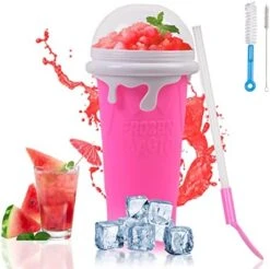 QCLTY Slushy Maker Cup, DIY Homemade Slushy Squeeze Cup 500ML- TIK TOK Quick Frozen Magic Cup Double Layer Squeeze Slushie Cup With Lid & Straw For Milk Shake, Smoothies, Ice Cream (Blue) -Wilton Shop 41WgeQQ7mXL. AC