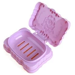Soap Holder， Travel Portable Storage Box With Lid Soap Box Sealed Waterproof Soap Rack Face Wash Soap Box Three-Dimensional Carved Soap Dish (Color : Purple)