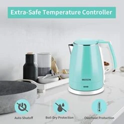 Electric Kettles Stainless Steel Interior, Double Wall Hot Water Boiler Heater, Cool Touch Electric Teapot Heater Kettle, Auto Shut-Off And Boil-Dry Protection, Cordless, 1.5L, 2 Year Warranty (1.5L) -Wilton Shop 41X9nOb65SL