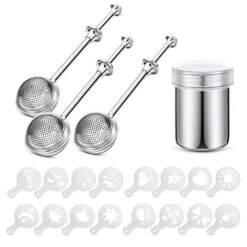 4 Pcs Flour Dusting Wand For Baking Kitchen, Powdered Sugar Flour Duster Dispenser Shaker For Sugar, Flour And Spices, Pick Up And Dust Flour Sifter, 18/8 Stainless Steel, Printing Molds Stencils