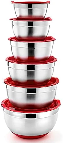 Mixing Bowls With Lids, Set Of 6, Stainless Steel Nesting Mixing Bowls & Fitting Lids & Non-Slip Silicone Bottom, Ideal For Mixing, Storing, Food Preparation 12 Mixing Bowls With Lids, Set Of 6, Stainless Steel Nesting Mixing Bowls & Fitting Lids & Non-Slip Silicone Bottom, Ideal For Mixing, Storing, Food Preparation - Image 10