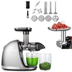 AMZCHEF Slow Masticating Juicer Bundle With Meat Grinder Attachment,Cold Press Juicer With Silent Motor And Reverse Function,with Sausage Stuffer Tubes And Grinding Plates