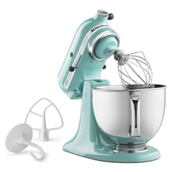KitchenAid KSM150PSAQ Artisan Series 5-Qt. Stand Mixer With Pouring Shield - Aqua Sky & KSM2FPA Food Processor Attachment, Dicing Kit, Silver -Wilton Shop 41XY5TITZHL