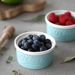 4 Oz Ramekins - Ramekins For Creme Brulee Souffle, Porcelain Ramekins Oven Safe, Mason Style Embossed Ramekins Bowls Ramekins For Baking, Set Of 6, Blue -Wilton Shop 41XZkSCAC2L