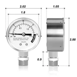 Tainless Steel Pressure Cooker Gauge,0-20Psi 2" DIAL FACE 3/8" UNC Steam Pressure Gauge,Pressure Tank Table (Includes Washer, Washer And Nut) Lower Mount