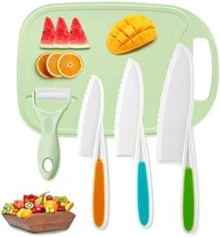 Ids Knifes Set,Nylon Knives Safe Baking Cutting Cooking Children's Beginners Cut Fruits Salad Veggies CakeFun Firm Grip Serrated Edges Friendly Childrens Knife With Cutting Board Peeler 5Pack (pink) -Wilton Shop 41XsYeT5ILL. AC