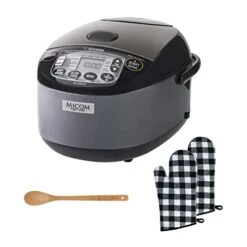 NL-GAC10BM 5.5 Cup (Uncooked) Umami Micom Rice Cooker Bundle With Oven Mitt (2-Pack), And 15-Inch Bamboo Spoon (3 Items)