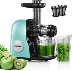 Juicer Machines, HOUSNAT Professional Celery Slow Masticating Juicer Extractor Easy To Clean, Cold Press Juicer With Quiet Motor And Reverse Function For Fruit & Vegetable, Brushes & Recipes Included, Black -Wilton Shop 41YGLJPgV9L. AC