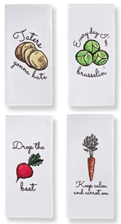 Microfiber Dish Towels Funny Veggie Puns Funny Kitchen Towel Set Of 4 - Best Housewarming Gifts For New Home, Tea Towels For Kitchen Funny, Mom Kitchen Gifts, Veggie Themed Dish Towels With Sayings