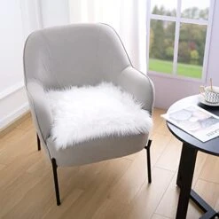 Faux Fur Sheepskin Silky Seat Cushion Home Decor Long Wool Area Rugs Carpet Soft Fluffy Plush Chair Seat Pads Universal Fit For Home Office Restaurant Chair, 1.6ft X 1.6ft, White, 1 Pack -Wilton Shop 41YQAzUZEbL