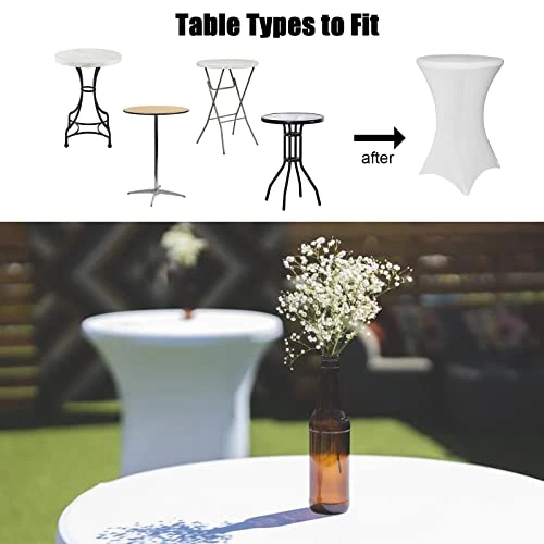 2 Pack Spandex Table Covers, Cocktail Fitted Tablecloths, Round Highboy Stretch Table Cloths For Party, Wedding, Birthday, Banquet, Vendors,Bistro Table,White, 30"-32" Diameter X 40"-43" Height 6 2 Pack Spandex Table Covers, Cocktail Fitted Tablecloths, Round Highboy Stretch Table Cloths For Party, Wedding, Birthday, Banquet, Vendors,Bistro Table,White, 30"-32" Diameter X 40"-43" Height - Image 4