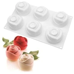 Rose Shape Mold Mousse Cake Molds 3D Rose Silicone Mold For Cake French Cupcake Dessert Homemade Soap Cupcake Pudding Jello Chocolate Fondant Baking Tools（6 Cavity ）