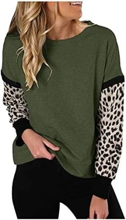 VODMXYGG Womens Round Neck Pullover Long Sleeve Sweatshirts Retro Leopard Patchwork Shirts Winter Casual Basic Tops -Wilton Shop 41YcpoHq3vL. AC