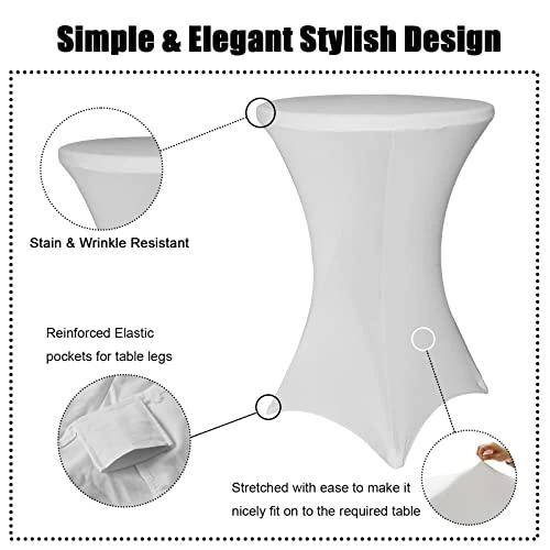 2 Pack Spandex Table Covers, Cocktail Fitted Tablecloths, Round Highboy Stretch Table Cloths For Party, Wedding, Birthday, Banquet, Vendors,Bistro Table,White, 30"-32" Diameter X 40"-43" Height 7 2 Pack Spandex Table Covers, Cocktail Fitted Tablecloths, Round Highboy Stretch Table Cloths For Party, Wedding, Birthday, Banquet, Vendors,Bistro Table,White, 30"-32" Diameter X 40"-43" Height - Image 5