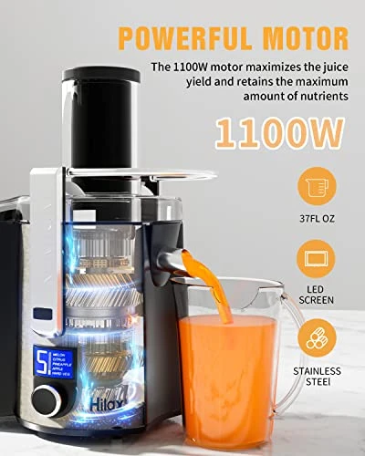 Centrifugal Juicer Machine - LCD Monitor 1100W Juice Maker Extractor, 5-Speed Juice Processor Fruit And Vegetable, 3" Feed Chute Stainless Steel Power Juicer, Easy Clean, BPA Free (Silver) 4 Centrifugal Juicer Machine - LCD Monitor 1100W Juice Maker Extractor, 5-Speed Juice Processor Fruit And Vegetable, 3" Feed Chute Stainless Steel Power Juicer, Easy Clean, BPA Free (Silver) - Image 2