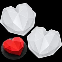 3D Diamond Heart Shaped Silicone Molds Geometric Heart Chocolate Molds Valentines Day Love Molds For DIY Ice Cream Cake Pop Cupcake Ice Lolly Mousse Candy (White,2 Pieces)