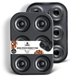 Donut Pan For Baking, Upgraded Deepened Doughnut Tray, 2 Pack 6 Cavity Mini Bagel Mold For Oven, Nonstick And Heavy Duty - Black