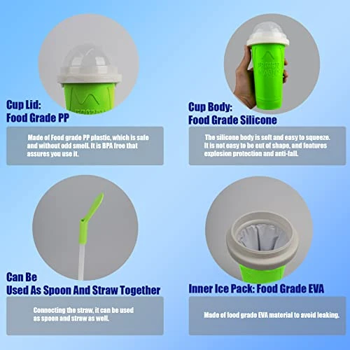 Slushy Cup Slushie Maker Ice Cup Silica Cup Pinch Cup Summer Cooler Smoothies Cup Double Layer Squeeze Cup Slush Maker Cup Home DIY Smoothie Cup For Children And Adult (Green) 5 Slushy Cup Slushie Maker Ice Cup Silica Cup Pinch Cup Summer Cooler Smoothies Cup Double Layer Squeeze Cup Slush Maker Cup Home DIY Smoothie Cup For Children And Adult (Green) - Image 3