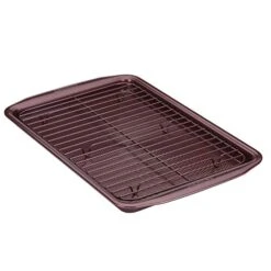 Nonstick Bakeware Set, Nonstick Cookie Sheet / Baking Sheet With Cooling Rack - 2 Piece, Merlot Red