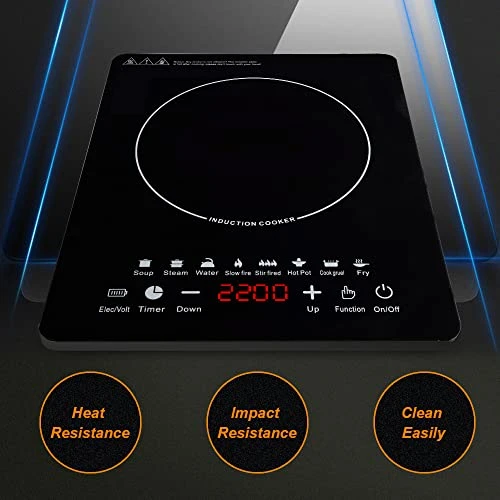 Portable Induction Burner, 2200W Electric Induction Countertop Burner With Touch Panel, 8 Cooking Preset Programs, Power & Temp Adjustable, LCD Display, Auto Pot Detection & Auto Shut-off, Hot Plate Cooker With 3-Hour Timer 5 Portable Induction Burner, 2200W Electric Induction Countertop Burner With Touch Panel, 8 Cooking Preset Programs, Power & Temp Adjustable, LCD Display, Auto Pot Detection & Auto Shut-off, Hot Plate Cooker With 3-Hour Timer - Image 3