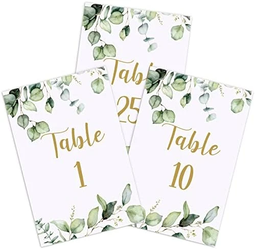 26 Pieces Wedding Table Numbers Cards 1-25 With Head Table Numbers Greenery Eucalyptus Table Cards Double Sided Party Table Numbers For Wedding Reception Baby Shower Birthday Bridal Party (Gold) 10 26 Pieces Wedding Table Numbers Cards 1-25 With Head Table Numbers Greenery Eucalyptus Table Cards Double Sided Party Table Numbers For Wedding Reception Baby Shower Birthday Bridal Party (Gold) - Image 8