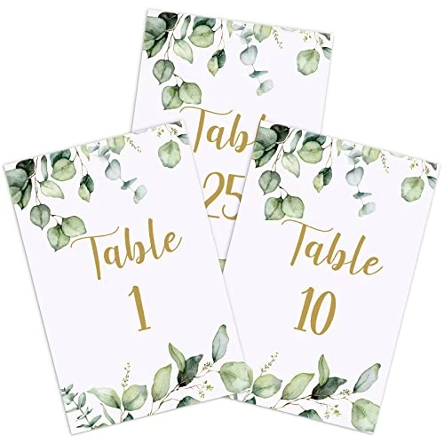 26 Pieces Wedding Table Numbers Cards 1-25 With Head Table Numbers Greenery Eucalyptus Table Cards Double Sided Party Table Numbers For Wedding Reception Baby Shower Birthday Bridal Party (Gold) 3 26 Pieces Wedding Table Numbers Cards 1-25 With Head Table Numbers Greenery Eucalyptus Table Cards Double Sided Party Table Numbers For Wedding Reception Baby Shower Birthday Bridal Party (Gold)