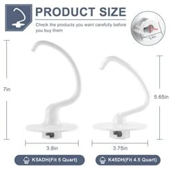 Kitchen Mixer Attachments Bread Dough Hook K45DH Fit For Tilt Head Stand Mixers 4.5/5.0 Quart(such K45 K45SS KSM90 KSM150 KSM5 KSM500 Etc) By MIFLUS