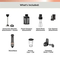 Black & Decker Kitchen Wand Cordless Immersion Blender, 4 In 1 Multi Tool Set, Hand Blender With Charging Dock, Grey (BCKM1014K01)