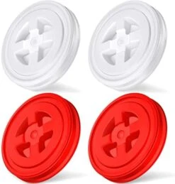 4 Pieces 5 Gallon Bucket With Lid Seal Lid Bucket Twist Lid Plastic Bucket Seal Lid Bucket Leakproof Lid Food Storage Container Lid Compatible With Gamma (White, Red) -Wilton Shop 41aLK2JQ L. AC