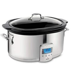 Electrics Stainless Steel And Ceramic Slow Cooker With Insert And Lid 6.5 Quart Nonstick 320 Watts Oval Shaped, Programmable, Dishwasher Safe