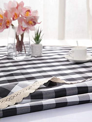 55Inch Gingham Checkered Tablecloth, Black & White Checker, Round Lace Polyester Tablecloth 5 55Inch Gingham Checkered Tablecloth, Black & White Checker, Round Lace Polyester Tablecloth - Image 3